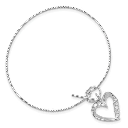 7.5 Inch Sterling Silver Polished Cz Heart Toggle Bracelet
