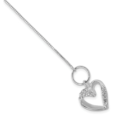 7.5 Inch Sterling Silver Polished Cz Heart Toggle Bracelet