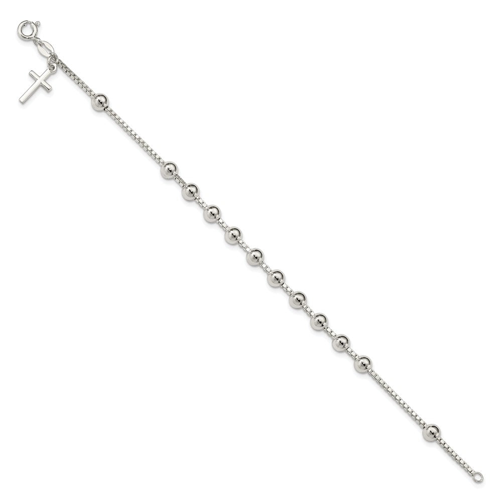 7.25 Inch Sterling Silver Cross On Bead Bracelet