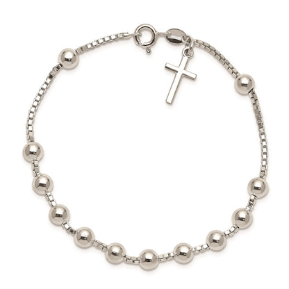 7.25 Inch Sterling Silver Cross On Bead Bracelet