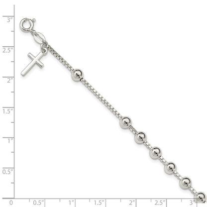 7.25 Inch Sterling Silver Cross On Bead Bracelet