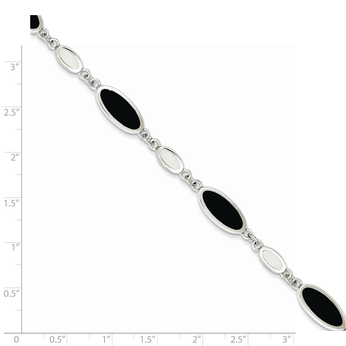 7 Inch Sterling Silver Rhodium-Plated Onyx And Mother Of Pearl Bracelet