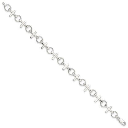 7.5 Inch Sterling Silver Cross Bracelet