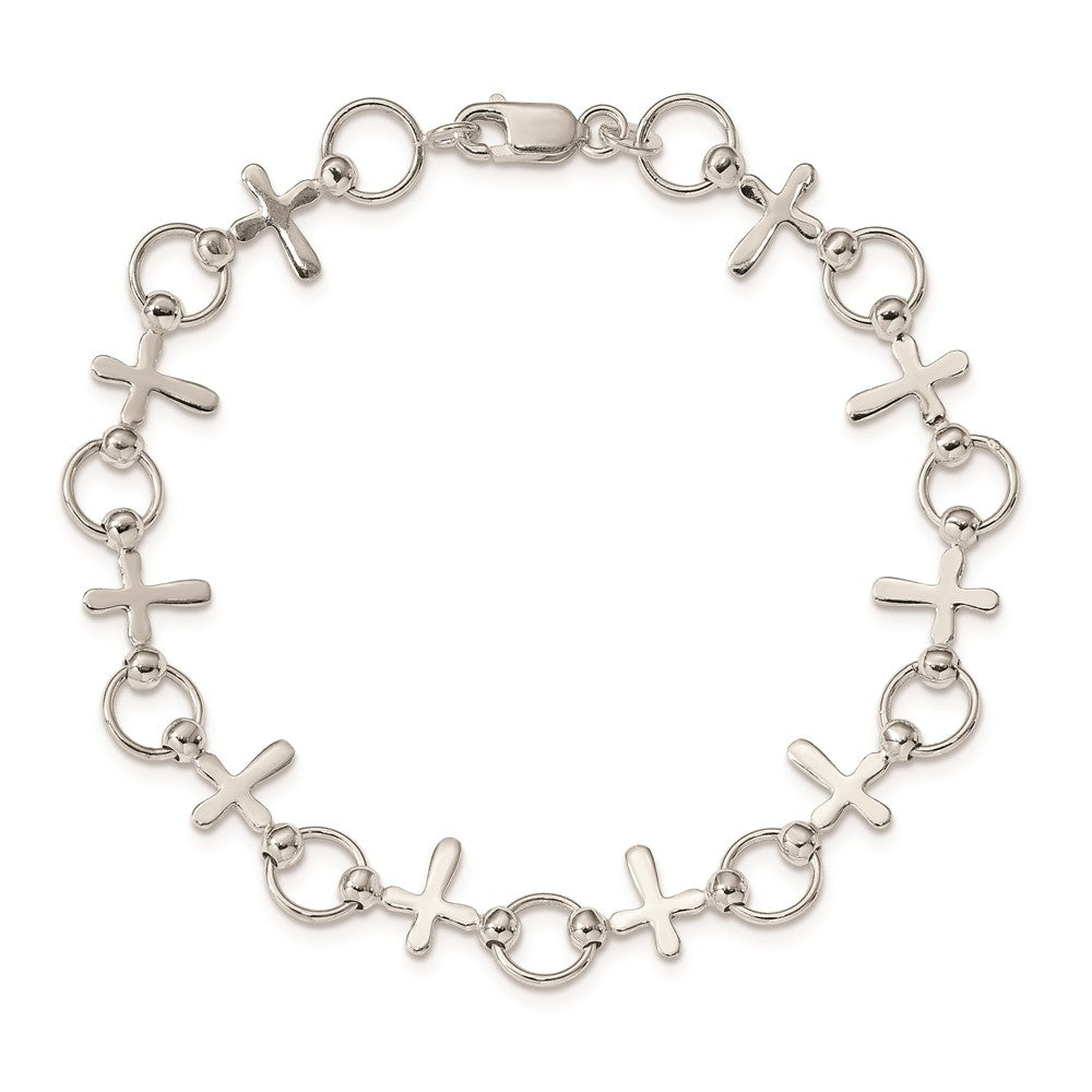 7.5 Inch Sterling Silver Cross Bracelet