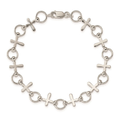 7.5 Inch Sterling Silver Cross Bracelet
