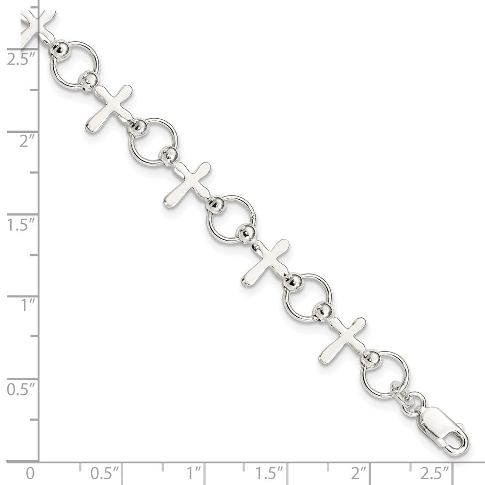 7.5 Inch Sterling Silver Cross Bracelet