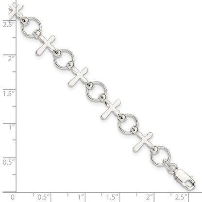 7.5 Inch Sterling Silver Cross Bracelet