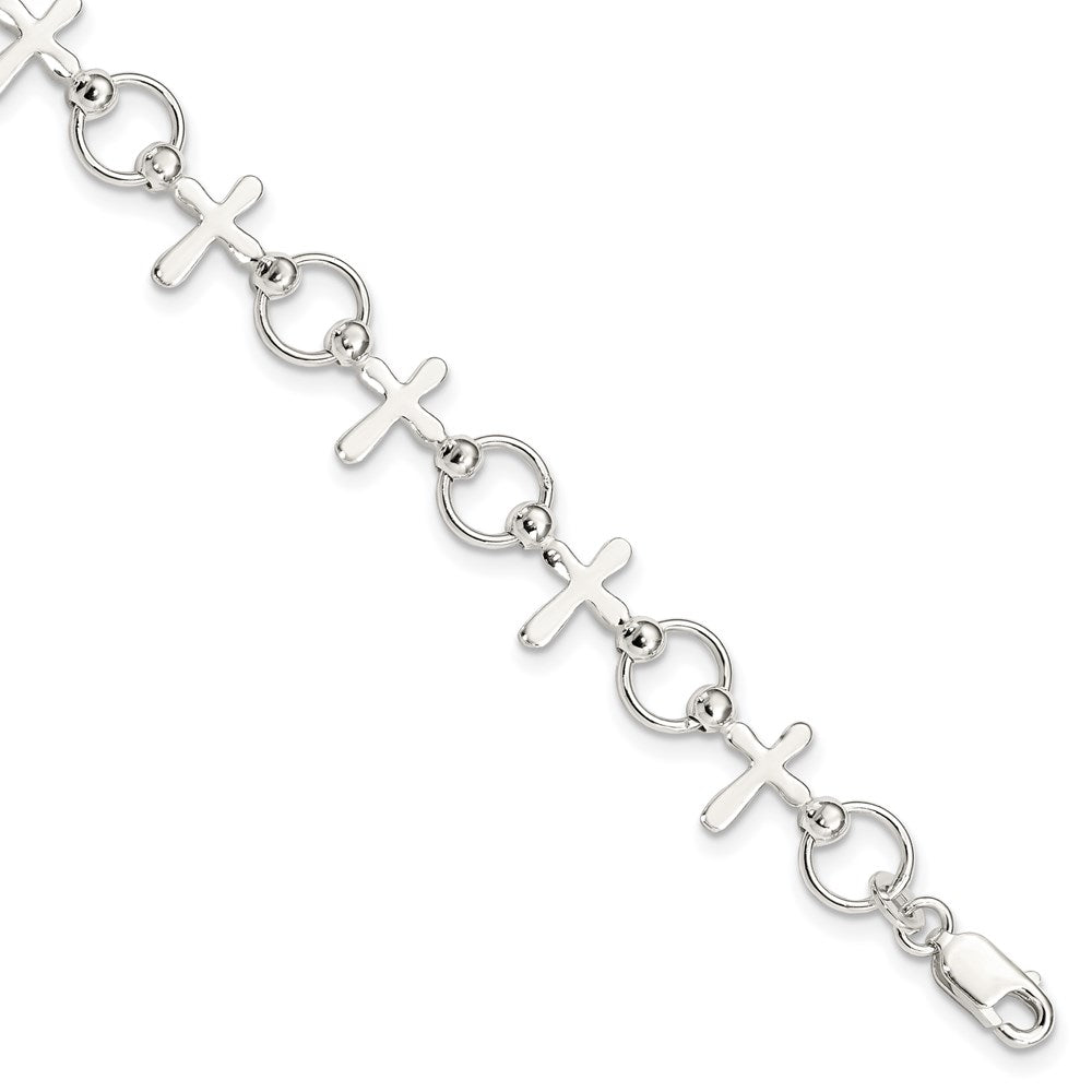 7.5 Inch Sterling Silver Cross Bracelet