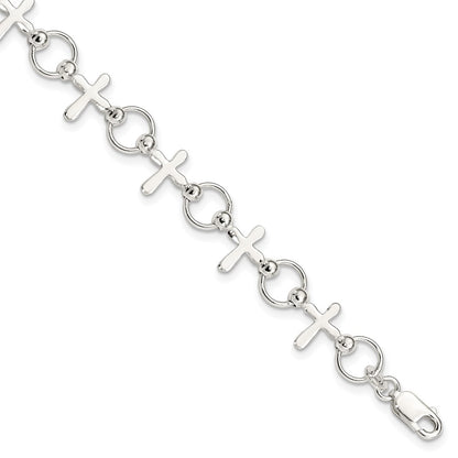 7.5 Inch Sterling Silver Cross Bracelet