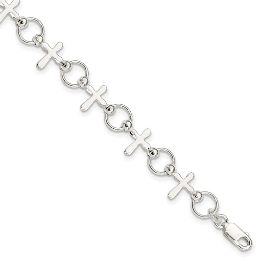 7.5 Inch Sterling Silver Cross Bracelet