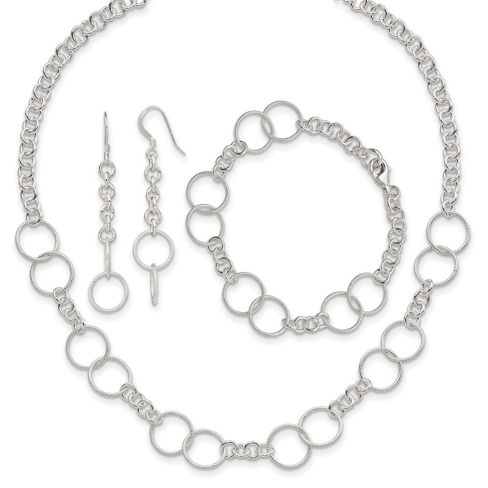 18 Inch Sterling Silver Necklace, Bracelet And Earring Set