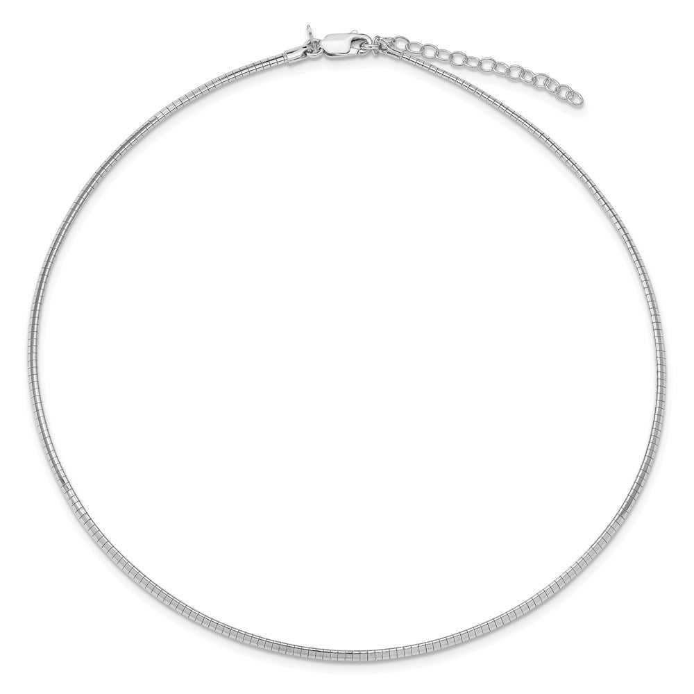 16 Inch Sterling Silver Rhodium-Plated 2mm With 2 Extention Cubetto Chain Necklace