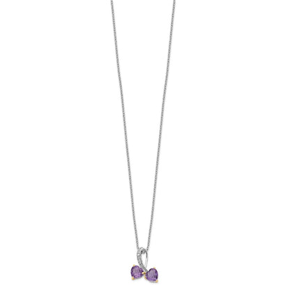 Sterling Silver Brilliant Gemstones With 14K Accent Rhodium-Plated Amethyst And Diamond Heart 18 Inch Necklace 2 Extender