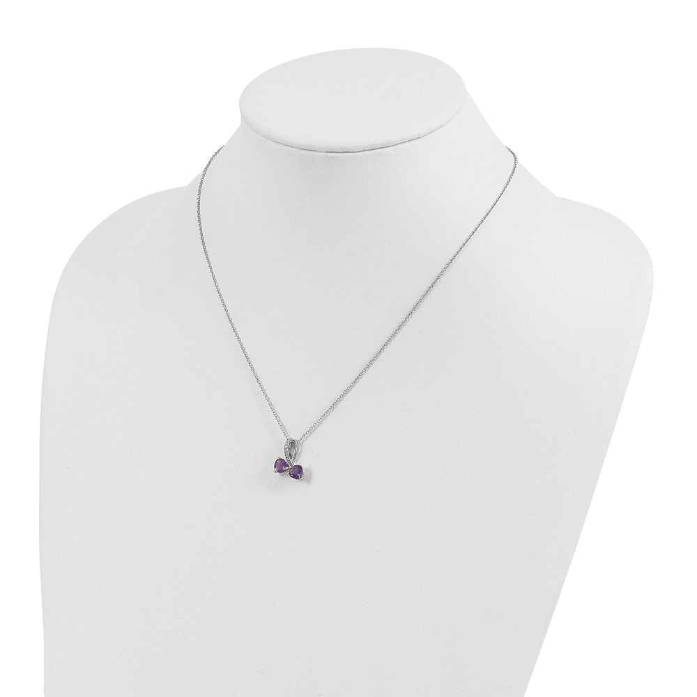 Sterling Silver Brilliant Gemstones With 14K Accent Rhodium-Plated Amethyst And Diamond Heart 18 Inch Necklace 2 Extender