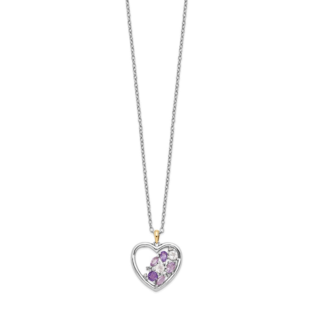Sterling Silver Brilliant Gemstones With 14K Accent Rhodium-Plated Amethyst And White Topaz Diamond 18 Inch Necklace 2 Extender