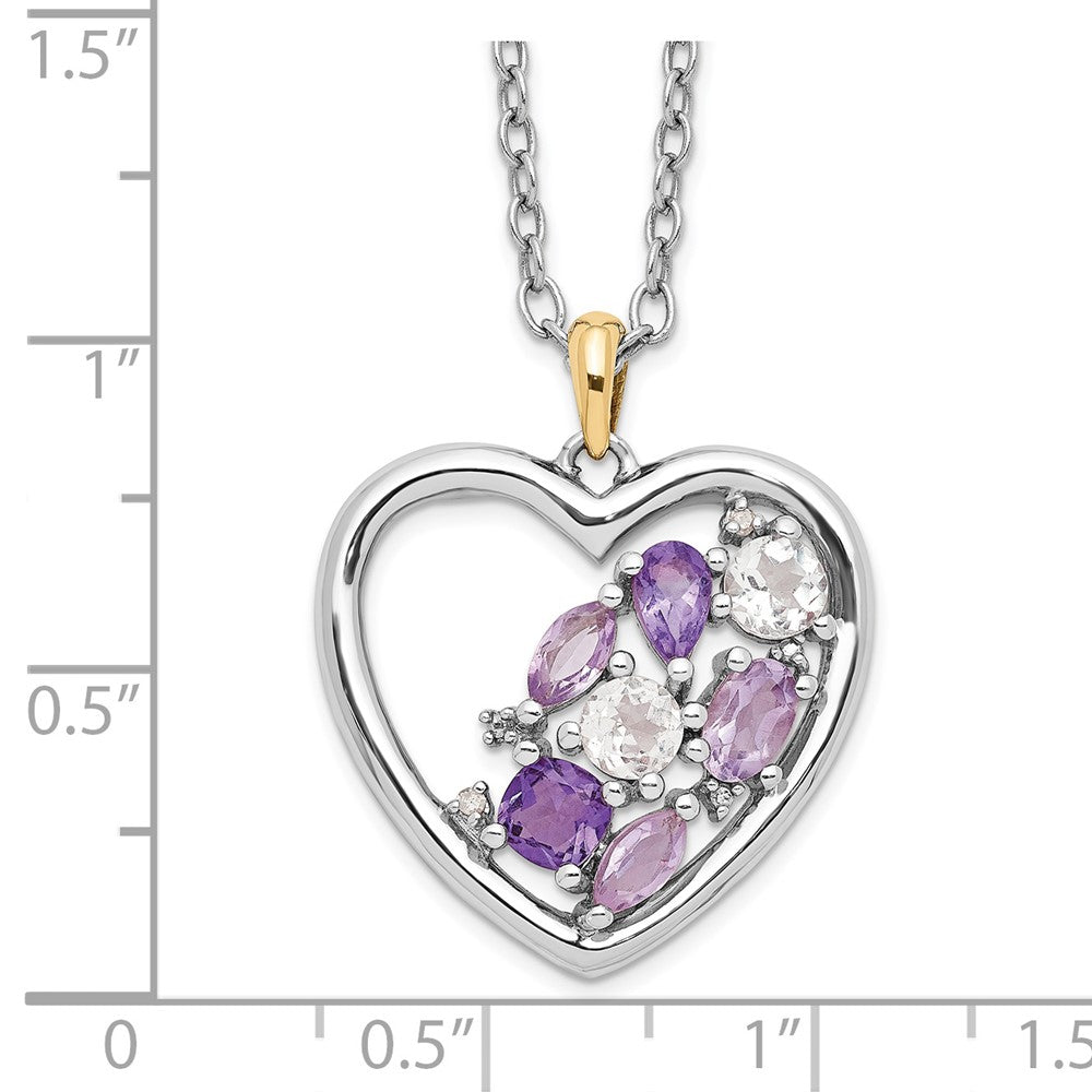 Sterling Silver Brilliant Gemstones With 14K Accent Rhodium-Plated Amethyst And White Topaz Diamond 18 Inch Necklace 2 Extender