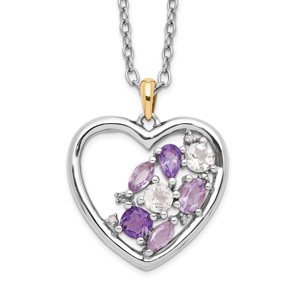 Sterling Silver Brilliant Gemstones With 14K Accent Rhodium-Plated Amethyst And White Topaz Diamond 18 Inch Necklace 2 Extender