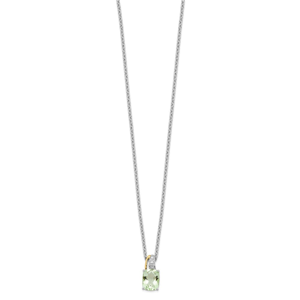 Sterling Silver Brilliant Gemstones With 14K Accent Rhodium-Plated Green Quartz And Diamond 18 Inch Necklace 2 Extender