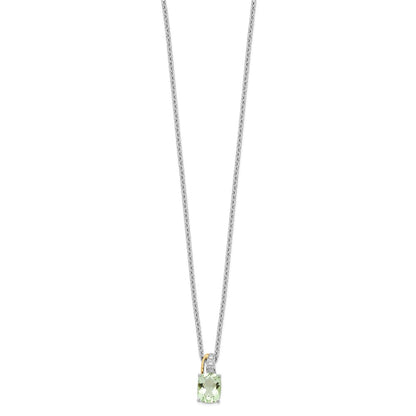 Sterling Silver Brilliant Gemstones With 14K Accent Rhodium-Plated Green Quartz And Diamond 18 Inch Necklace 2 Extender
