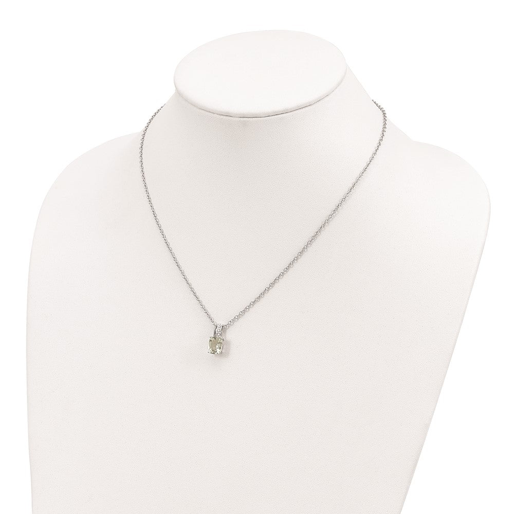 Sterling Silver Brilliant Gemstones With 14K Accent Rhodium-Plated Green Quartz And Diamond 18 Inch Necklace 2 Extender