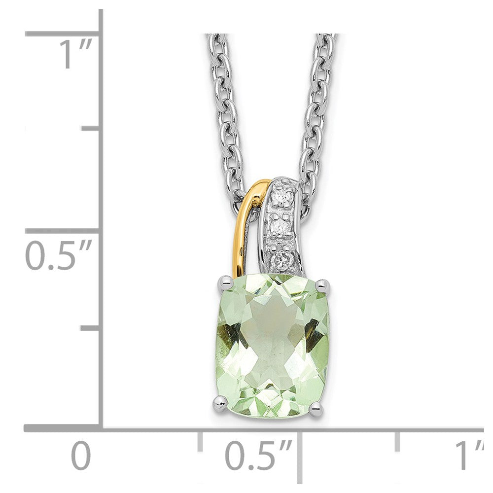 Sterling Silver Brilliant Gemstones With 14K Accent Rhodium-Plated Green Quartz And Diamond 18 Inch Necklace 2 Extender