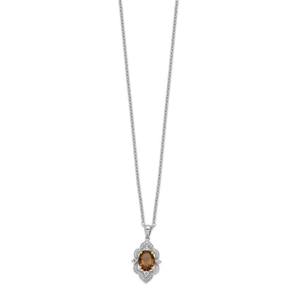 Sterling Silver Brilliant Gemstones With 14K Accent Rhodium-Plated Smoky Quartz And White Topaz Diamond 18 Inch Necklace 2 Extender
