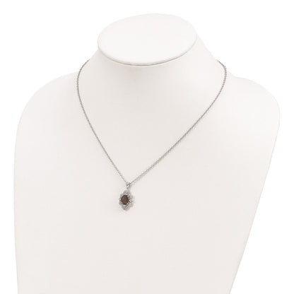 Sterling Silver Brilliant Gemstones With 14K Accent Rhodium-Plated Smoky Quartz And White Topaz Diamond 18 Inch Necklace 2 Extender
