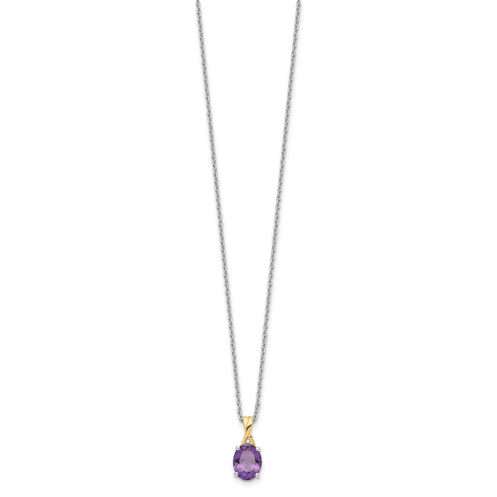 Sterling Silver Brilliant Gemstones With 14K Accent Rhodium-Plated Amethyst And Diamond 18 Inch Necklace 2 Extender