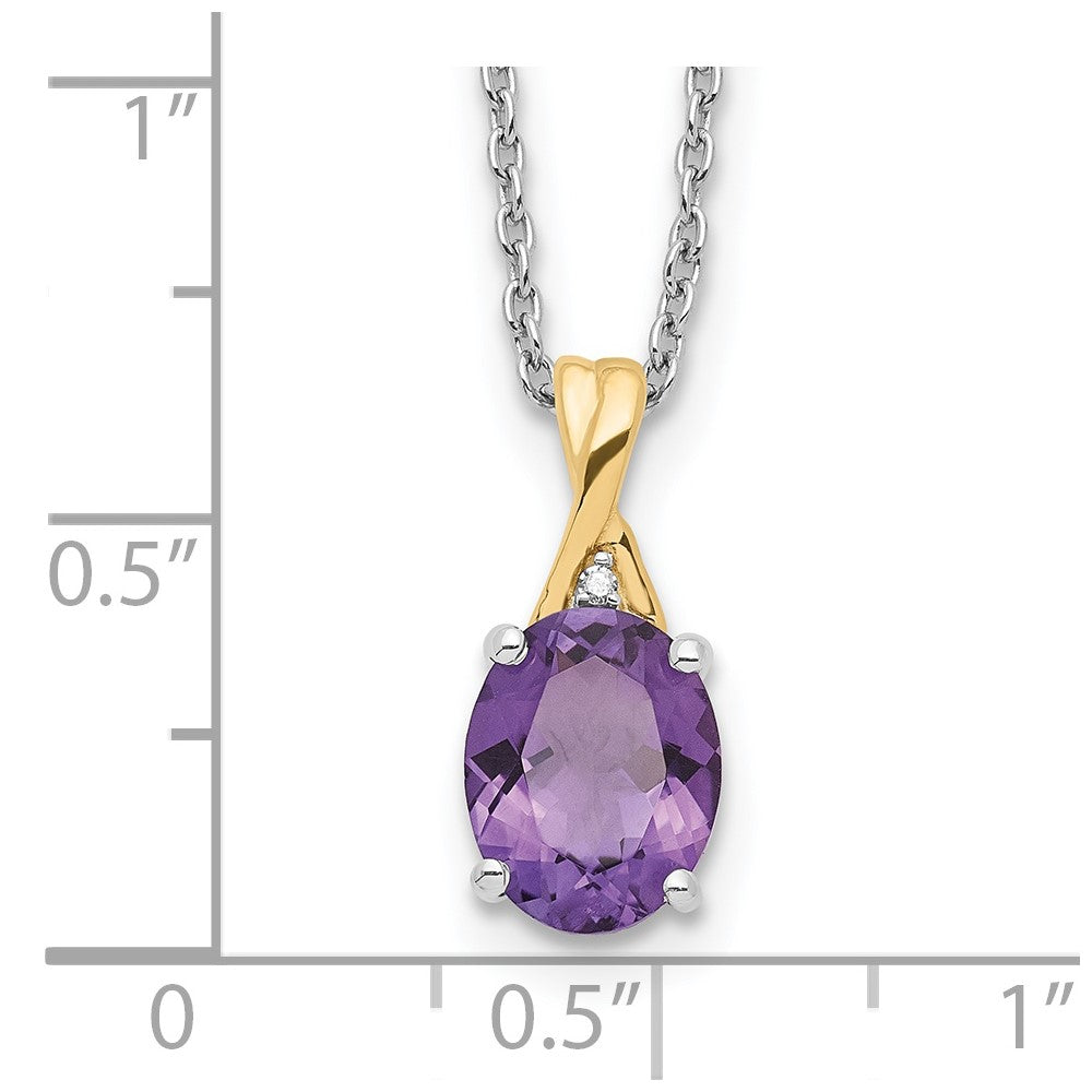 Sterling Silver Brilliant Gemstones With 14K Accent Rhodium-Plated Amethyst And Diamond 18 Inch Necklace 2 Extender