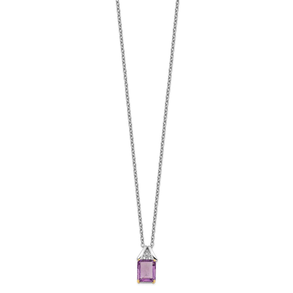 Sterling Silver Brilliant Gemstones With 14K Accent Rhodium-Plated Amethyst And Diamond 18 Inch Necklace 2 Extender