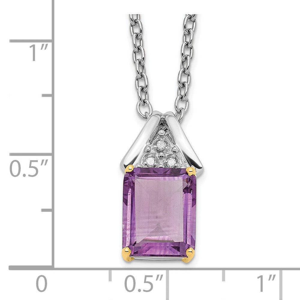 Sterling Silver Brilliant Gemstones With 14K Accent Rhodium-Plated Amethyst And Diamond 18 Inch Necklace 2 Extender