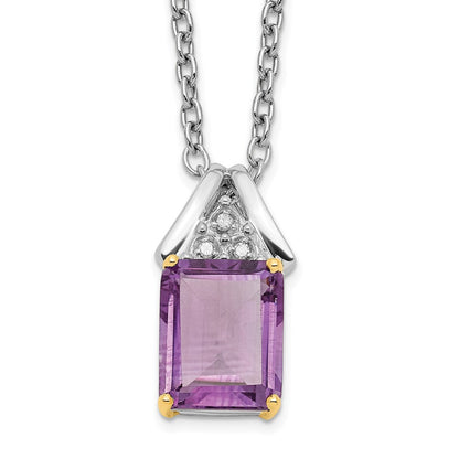 Sterling Silver Brilliant Gemstones With 14K Accent Rhodium-Plated Amethyst And Diamond 18 Inch Necklace 2 Extender