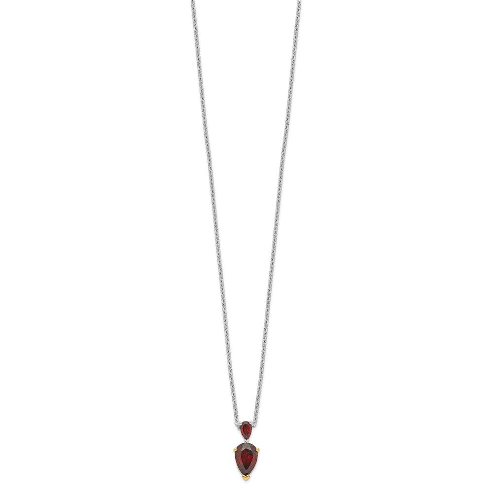 Sterling Silver Brilliant Gemstones With 14K Accent Rhodium-Plated Garnet 18 Inch Necklace 2 Extender
