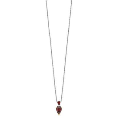 Sterling Silver Brilliant Gemstones With 14K Accent Rhodium-Plated Garnet 18 Inch Necklace 2 Extender
