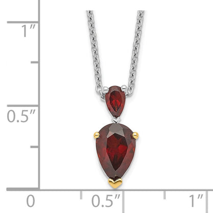 Sterling Silver Brilliant Gemstones With 14K Accent Rhodium-Plated Garnet 18 Inch Necklace 2 Extender