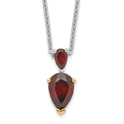 Sterling Silver Brilliant Gemstones With 14K Accent Rhodium-Plated Garnet 18 Inch Necklace 2 Extender