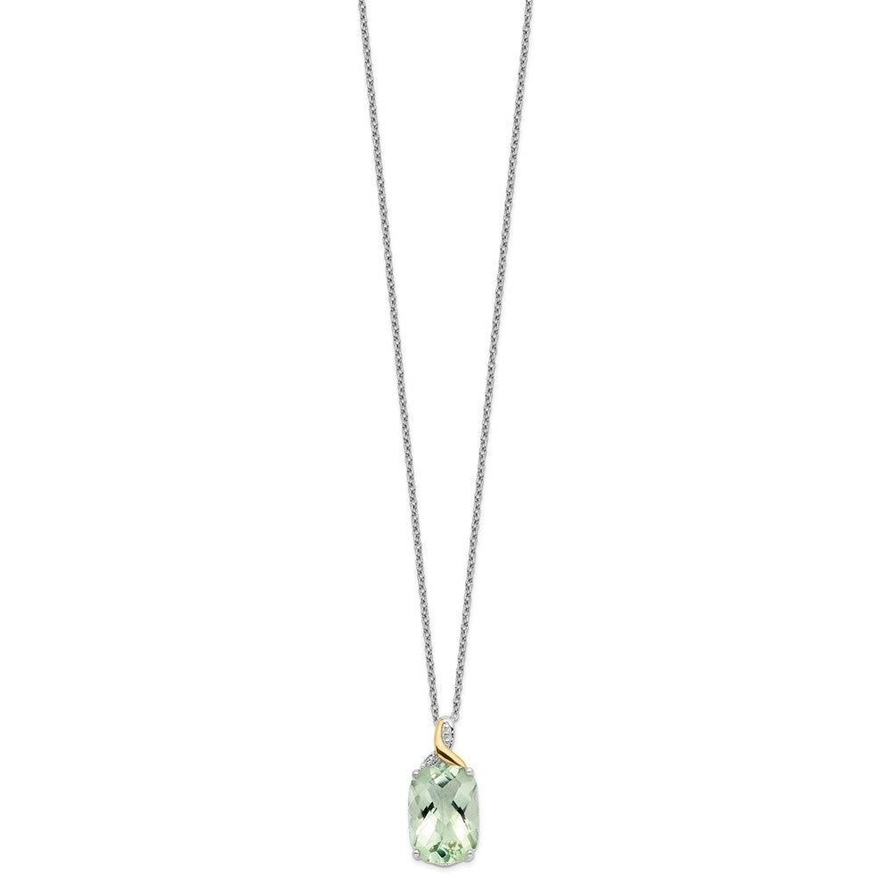 Sterling Silver Brilliant Gemstones With 14K Accent Rhodium-Plated Green Quartz And Diamond 18 Inch Necklace 2 Extender