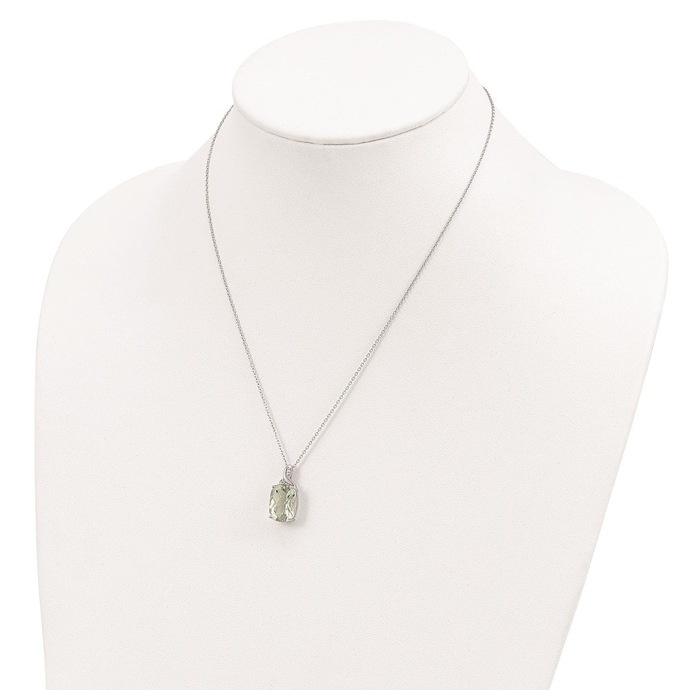 Sterling Silver Brilliant Gemstones With 14K Accent Rhodium-Plated Green Quartz And Diamond 18 Inch Necklace 2 Extender