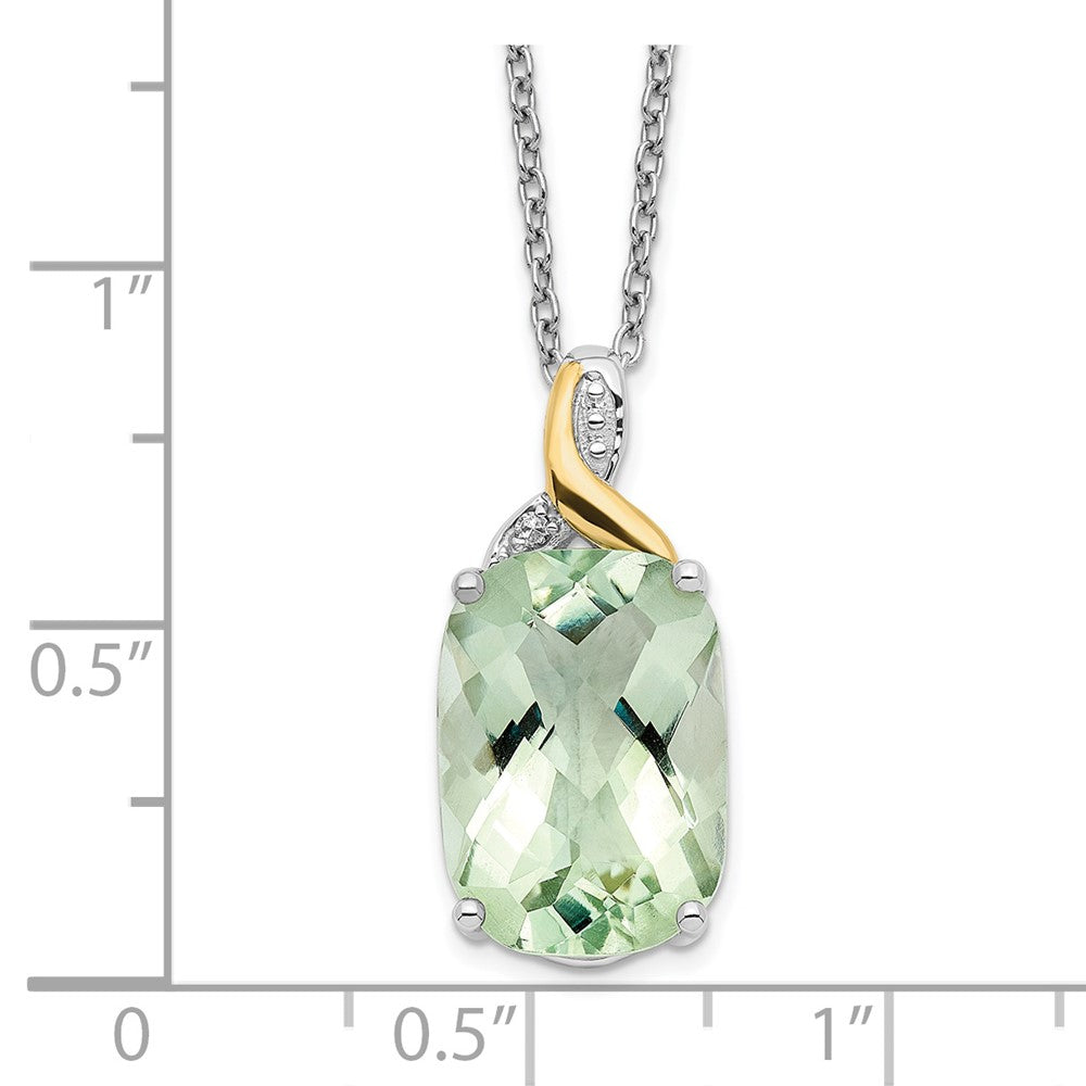 Sterling Silver Brilliant Gemstones With 14K Accent Rhodium-Plated Green Quartz And Diamond 18 Inch Necklace 2 Extender