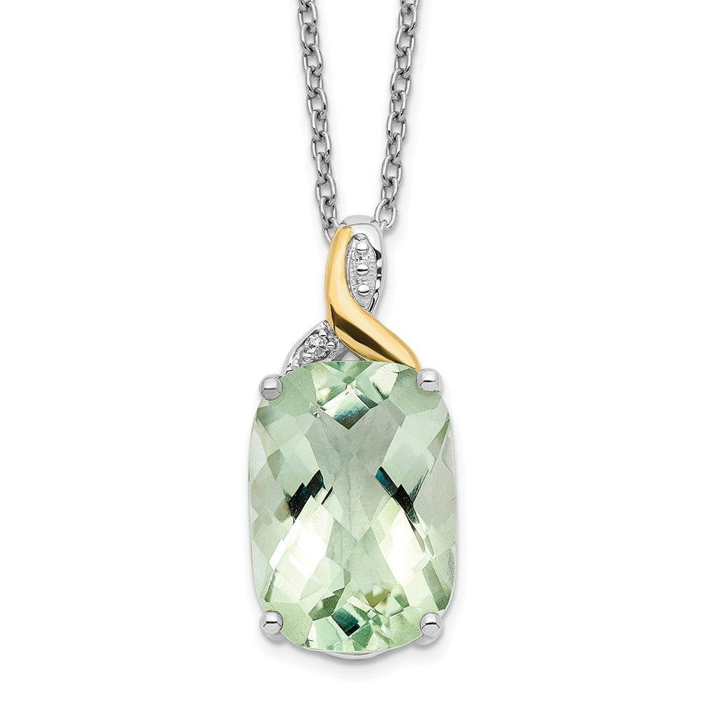 Sterling Silver Brilliant Gemstones With 14K Accent Rhodium-Plated Green Quartz And Diamond 18 Inch Necklace 2 Extender