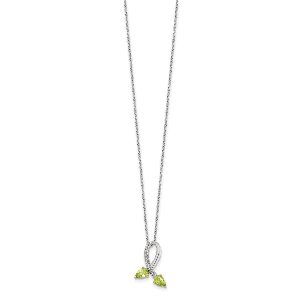 Sterling Silver Brilliant Gemstones With 14K Accent Rhodium-Plated Peridot And Diamond 18 Inch Necklace 2 Extender