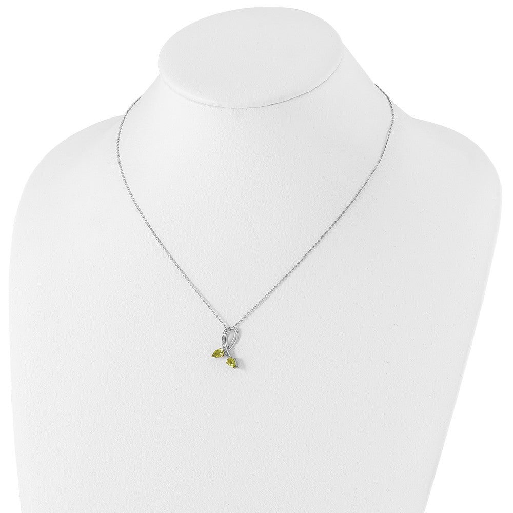 Sterling Silver Brilliant Gemstones With 14K Accent Rhodium-Plated Peridot And Diamond 18 Inch Necklace 2 Extender