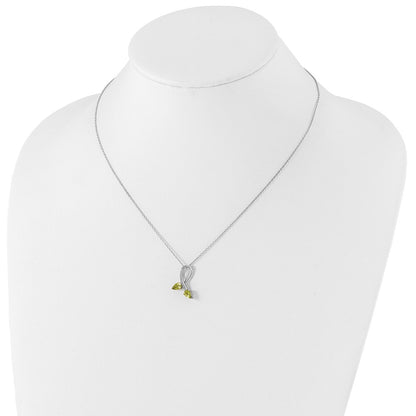 Sterling Silver Brilliant Gemstones With 14K Accent Rhodium-Plated Peridot And Diamond 18 Inch Necklace 2 Extender