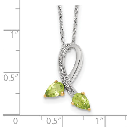 Sterling Silver Brilliant Gemstones With 14K Accent Rhodium-Plated Peridot And Diamond 18 Inch Necklace 2 Extender