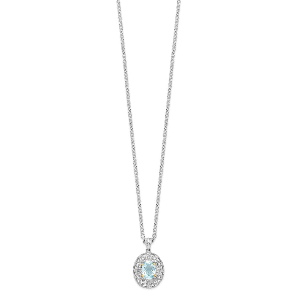 Sterling Silver Brilliant Gemstones With 14K Accent Rhodium-Plated Sky Blue Topaz And Diamond 18 Inch Necklace 2 Extender