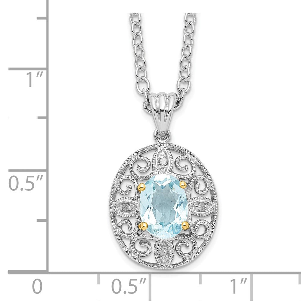 Sterling Silver Brilliant Gemstones With 14K Accent Rhodium-Plated Sky Blue Topaz And Diamond 18 Inch Necklace 2 Extender