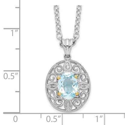 Sterling Silver Brilliant Gemstones With 14K Accent Rhodium-Plated Sky Blue Topaz And Diamond 18 Inch Necklace 2 Extender