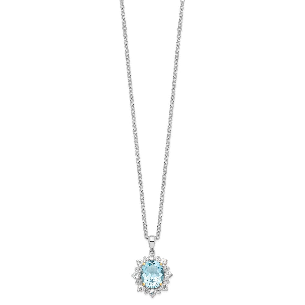 Sterling Silver Brilliant Gemstones With 14K Accent Rhodium-Plated Sky Blue Topaz And White 18 Inch Necklace 2 Extender