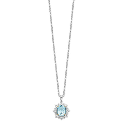 Sterling Silver Brilliant Gemstones With 14K Accent Rhodium-Plated Sky Blue Topaz And White 18 Inch Necklace 2 Extender