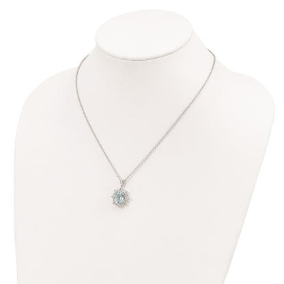 Sterling Silver Brilliant Gemstones With 14K Accent Rhodium-Plated Sky Blue Topaz And White 18 Inch Necklace 2 Extender